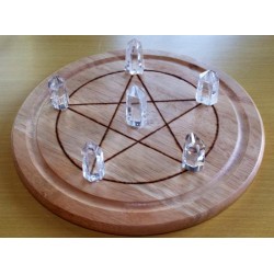 Large Wooden Crystal Healing Grid with Six Quartz Points